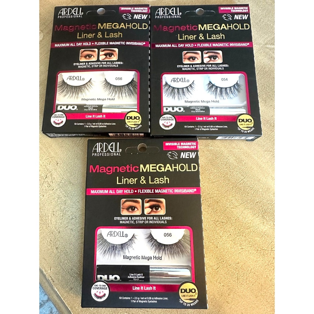 3 Sets of Ardell Magnetic Megahold Lashes + Black Duo Adhesive Liner